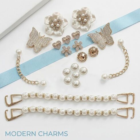 Bling Shoe Charms Set for Clogs & Sandals, 20 Pcs Glitter Pearl Flower Shoes Decoration Bulk, Shoes Chains Pins Charm Accessories DIY Shoes Accessories for Party Favor in Kuwait