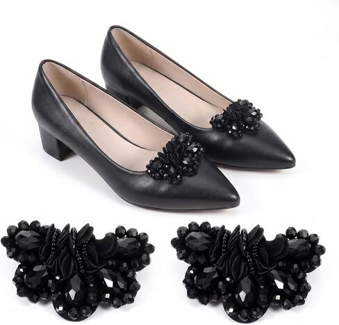 2 PCS Bow Shoe Clips for Women Bow Flower Crystal Shoe Jewelry Clips Black Vintage Decorative Shoes Clip for Wedding Pumps Flats (7x4x1.5cm) in Saudi Arabia