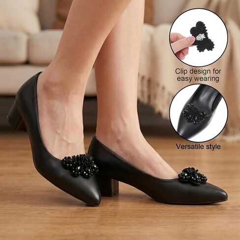 2 PCS Bow Shoe Clips for Women Bow Flower Crystal Shoe Jewelry Clips Black Vintage Decorative Shoes Clip for Wedding Pumps Flats (7x4x1.5cm) in Saudi Arabia