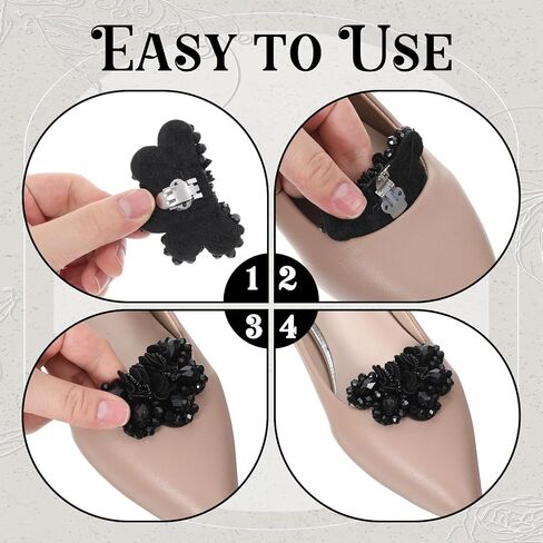 2 PCS Bow Shoe Clips for Women Bow Flower Crystal Shoe Jewelry Clips Black Vintage Decorative Shoes Clip for Wedding Pumps Flats (7x4x1.5cm) in Saudi Arabia