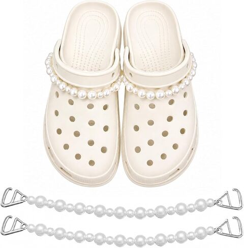 1 Pair Pearl Shoe Charms, Double Pearl Chain Decoration Compatible with Crocs, Lightweight Beaded Strap for Clog Shoes & Bag Accessories, Elegant Shoes Charms Set for Daily & Party Wear in Saudi Arabia