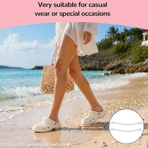 1 Pair Pearl Shoe Charms, Double Pearl Chain Decoration Compatible with Crocs, Lightweight Beaded Strap for Clog Shoes & Bag Accessories, Elegant Shoes Charms Set for Daily & Party Wear in Saudi Arabia