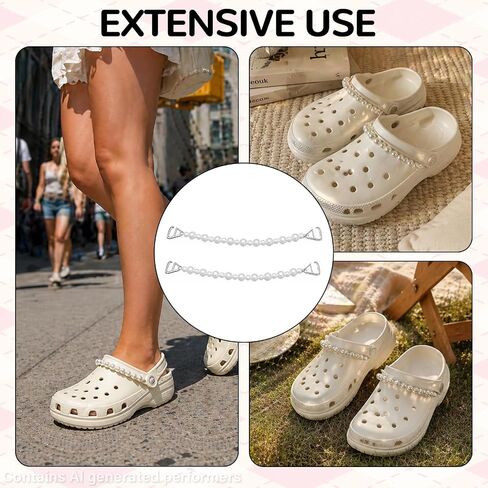 1 Pair Pearl Shoe Charms, Double Pearl Chain Decoration Compatible with Crocs, Lightweight Beaded Strap for Clog Shoes & Bag Accessories, Elegant Shoes Charms Set for Daily & Party Wear in Saudi Arabia