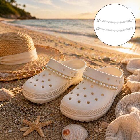 1 Pair Pearl Shoe Charms, Double Pearl Chain Decoration Compatible with Crocs, Lightweight Beaded Strap for Clog Shoes & Bag Accessories, Elegant Shoes Charms Set for Daily & Party Wear in Saudi Arabia