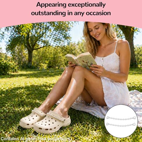 1 Pair Pearl Shoe Charms, Double Pearl Chain Decoration Compatible with Crocs, Lightweight Beaded Strap for Clog Shoes & Bag Accessories, Elegant Shoes Charms Set for Daily & Party Wear in Saudi Arabia