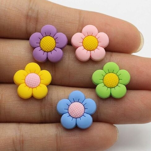 16 PCS Colorful Flower Shoe Charms with Chains Accessories, Cute Daisy Flower Charms for Adults, Shoes Decorations fit Sandal, Bracelets Decor Birthday Party Favors in Saudi Arabia