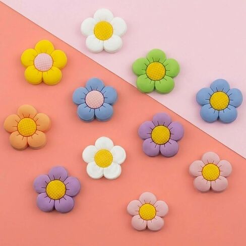 16 PCS Colorful Flower Shoe Charms with Chains Accessories, Cute Daisy Flower Charms for Adults, Shoes Decorations fit Sandal, Bracelets Decor Birthday Party Favors in Saudi Arabia