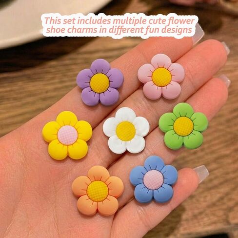 16 PCS Colorful Flower Shoe Charms with Chains Accessories, Cute Daisy Flower Charms for Adults, Shoes Decorations fit Sandal, Bracelets Decor Birthday Party Favors in Saudi Arabia