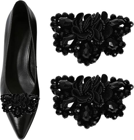 2 PCS Bow Shoe Clips for Women Dress Shoes, Black Vintage Detachable Bow, Beading Shoe Embellishment for Wedding Pumps Decoration in Saudi Arabia