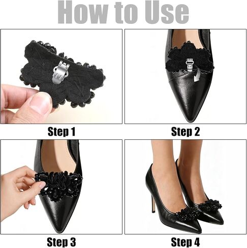 2 PCS Bow Shoe Clips for Women Dress Shoes, Black Vintage Detachable Bow, Beading Shoe Embellishment for Wedding Pumps Decoration in Saudi Arabia