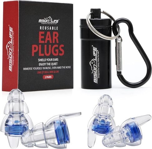 Bison Life Reusable Concert Earplugs for Noise Reduction 27 dB, High Fidelity Hearing Protection Silicone Ear-Plugs for Loud Music, Concerts, Festivals, Musicians, Sporting Events (2 Pairs) in Saudi Arabia