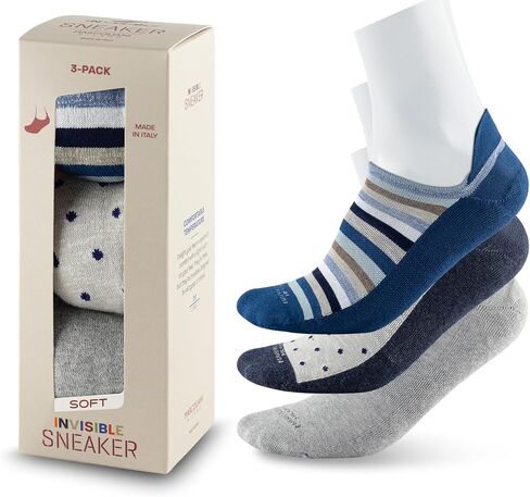 Marcoliani Milano Made in Italy - Sneaker Mens No Show Always Stay Up | Microcushion Technology | Cotton 3 Pairs Fancy in Kuwait