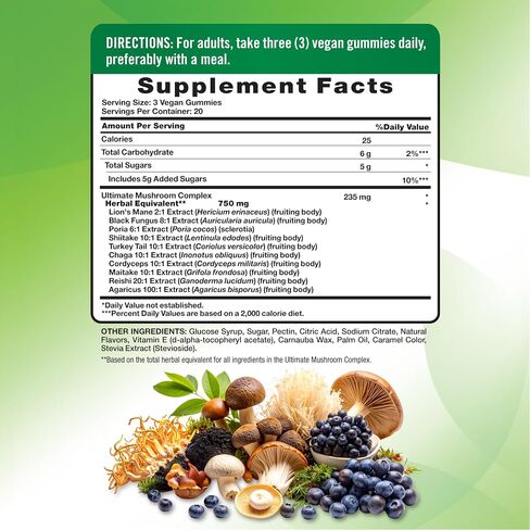 Nature's Truth Mushroom Complex Gummies for Adults | Complex of 10 Mushrooms | with Lion's Mane, Shiitake, & Chaga | Blueberry Flavor | 60 Count | Vegan, Non-GMO & Gluten Free Supplement in Saudi Arabia