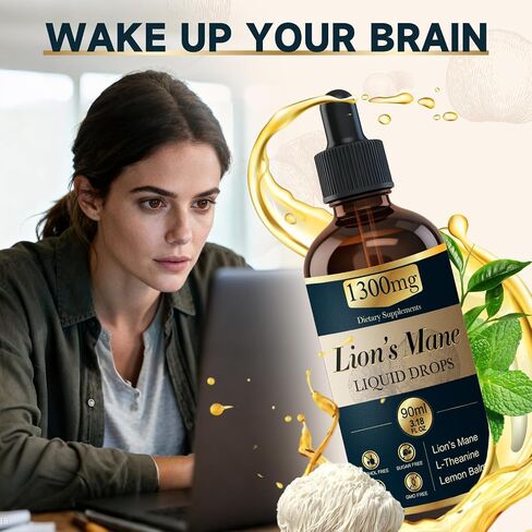 2 Pack*90ml Lions Mane Liquid Drops Organic Mushrooms Supplement with L-Theanine Lemon Balm Lion's Mane Extract Drop for Adults Brain Support for Memory Focus Clarity Free of Alcohol Sugar Tasteless in Saudi Arabia
