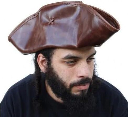 MedievalDepot Authentic Full Grain Leather Tricorn Hat - Hand-Stitched Pirate Headwear Brown in Saudi Arabia