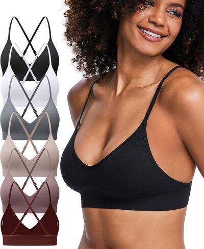 3/6 Pack V Neck Bralette for Women, A-D Cup Lightweight Wireless Comfort Padded Lounge Bra Set for Everyday Wear Sleep in Saudi Arabia