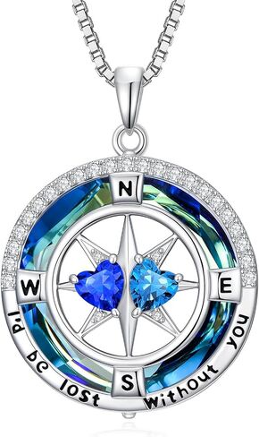 POIUY Birthday Gift for Her Compass Pendant Double Birthstone Necklace for Women I'd be lost without you Wedding Anniversary Jewelry Gifts for Wife Girlfriend in Saudi Arabia