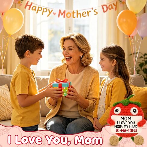 Gifts for Mom from Daughter Son - Funny Birthday Gifts for Mother - Mini Handmade Crochet Tomato - I Love You - Christmas Mother's Day - Pocket Hug Sentimental Desk Decor in Saudi Arabia