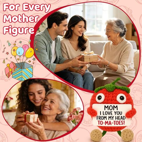 Gifts for Mom from Daughter Son - Funny Birthday Gifts for Mother - Mini Handmade Crochet Tomato - I Love You - Christmas Mother's Day - Pocket Hug Sentimental Desk Decor in Saudi Arabia