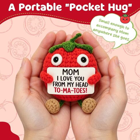 Gifts for Mom from Daughter Son - Funny Birthday Gifts for Mother - Mini Handmade Crochet Tomato - I Love You - Christmas Mother's Day - Pocket Hug Sentimental Desk Decor in Saudi Arabia