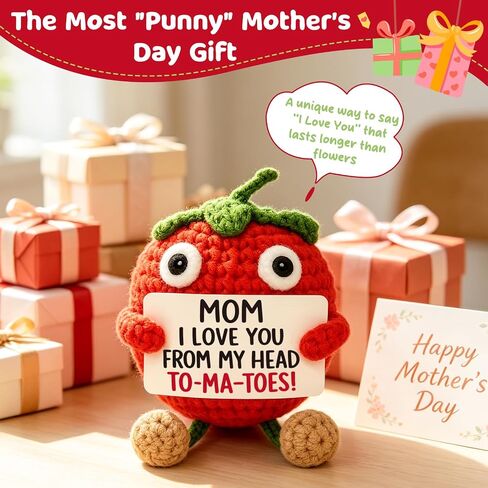Gifts for Mom from Daughter Son - Funny Birthday Gifts for Mother - Mini Handmade Crochet Tomato - I Love You - Christmas Mother's Day - Pocket Hug Sentimental Desk Decor in Saudi Arabia