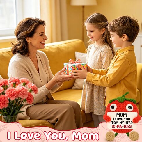 Gifts for Mom from Daughter Son - Funny Birthday Gifts for Mother - Mini Handmade Crochet Tomato - I Love You - Christmas Mother's Day - Pocket Hug Sentimental Desk Decor in Saudi Arabia