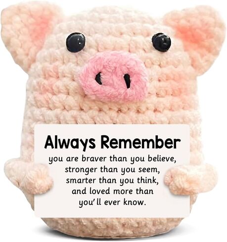 Funny Positive Crochet Pig Gifts for Women Friends, Motivational Handmade Emotional Support Pig Decor, Cute Mothers Day Birthday Gifts in Kuwait