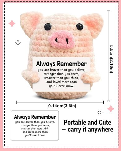 Funny Positive Crochet Pig Gifts for Women Friends, Motivational Handmade Emotional Support Pig Decor, Cute Mothers Day Birthday Gifts in Kuwait