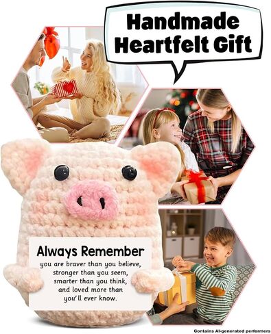 Funny Positive Crochet Pig Gifts for Women Friends, Motivational Handmade Emotional Support Pig Decor, Cute Mothers Day Birthday Gifts in Kuwait