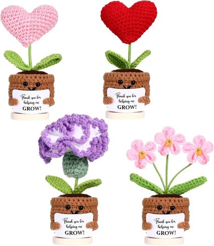 Fanfanwin 6 Pcs Teacher Appreciation Gifts Bulk Thank You for Helping Me Grow Gifts Positive Knit Crochet Sunflower Collectible Decoration Appreciation Presents for Women Office Home Decor(Classic) in Saudi Arabia