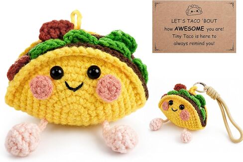 Sereney Taco Gift Positive Crochet Taco Animals, Funny Fathers Day Mini Cute Encouragement Inspirational Gift for Women Men Boy Girl, Emotional Positive Support Crochet Desk Decor Keychain Accessories in Kuwait