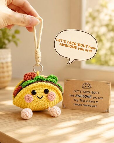 Sereney Taco Gift Positive Crochet Taco Animals, Funny Fathers Day Mini Cute Encouragement Inspirational Gift for Women Men Boy Girl, Emotional Positive Support Crochet Desk Decor Keychain Accessories in Saudi Arabia