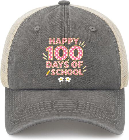قبعة يوم 100 للمدرسة Preppy 100 يوم للنساء ذات مظهر جمالي مغسول ومتعثر in Kuwait