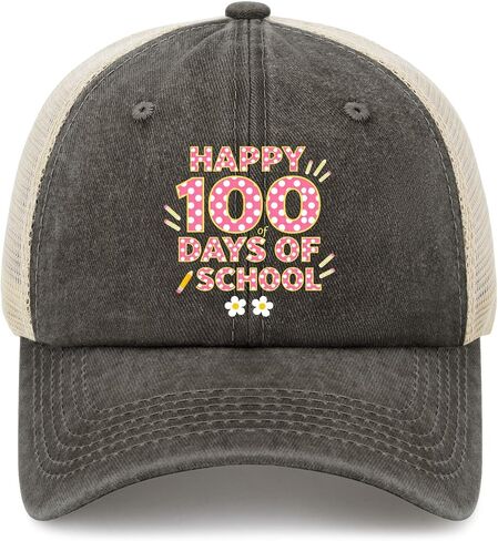 قبعة يوم 100 للمدرسة Preppy 100 يوم للنساء ذات مظهر جمالي مغسول ومتعثر in Kuwait