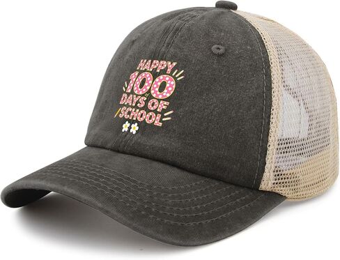 قبعة يوم 100 للمدرسة Preppy 100 يوم للنساء ذات مظهر جمالي مغسول ومتعثر in Kuwait