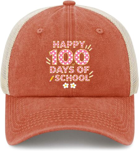 قبعة يوم 100 للمدرسة Preppy 100 يوم للنساء ذات مظهر جمالي مغسول ومتعثر in Kuwait