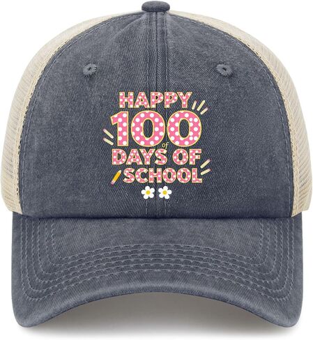قبعة يوم 100 للمدرسة Preppy 100 يوم للنساء ذات مظهر جمالي مغسول ومتعثر in Kuwait