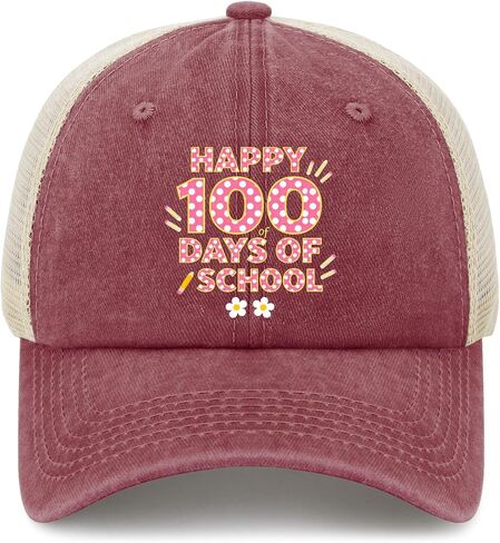 قبعة يوم 100 للمدرسة Preppy 100 يوم للنساء ذات مظهر جمالي مغسول ومتعثر in Kuwait