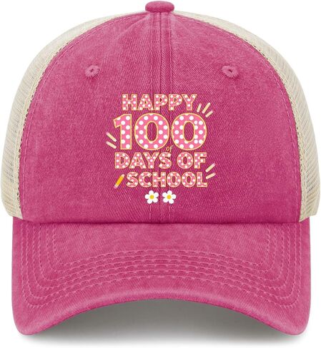 قبعة يوم 100 للمدرسة Preppy 100 يوم للنساء ذات مظهر جمالي مغسول ومتعثر in Kuwait