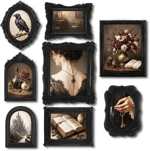 مجموعة إطارات صور كلاسيكية مكونة من 8 قطع لجدار المعرض، إطارات صور من الراتنج الذهبي العتيق بأحجام متنوعة 8x10، 5x7 و4x6، ديكور ريفي فرنسي فيكتوري مزخرف للتركيب على الحائط وعرض الطاولة in Kuwait