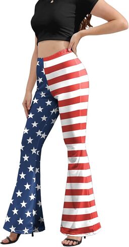 Women American Flag High Waist Flared Leggings, USA Bell Bottom Yoga Pants, 4th of July Workout Leggings in Saudi Arabia