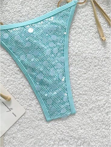MakeMeChic Women's Summer String Sexy Bikini Sets Sequin Halter Triangle Swimsuits Two Piece Bathing Suit in Kuwait
