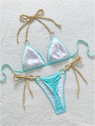 MakeMeChic Women's Summer String Sexy Bikini Sets Sequin Halter Triangle Swimsuits Two Piece Bathing Suit in Kuwait