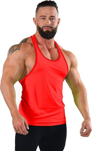قميص Crazee Wear للرجال كمال الأجسام باللون البرتقالي، رفع الأثقال، الظهر على شكل حرف Y، اللياقة البدنية في صالة الألعاب الرياضية، التمرين، التدريب، قميص بدون أكمام in Kuwait