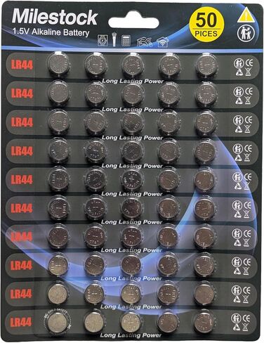 50-pcs LR44 L1154 AG13 357 303 SR44 A76 1.5V Super Alkaline Button Cell Battery High Power Coin Batteries for LED Lights, Candles, Toys, Thermometers, Calculators & More in Kuwait