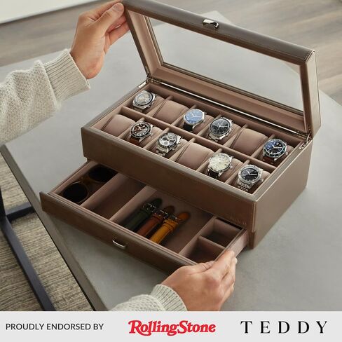 TAWBURY Bayswater 12 Slot Watch Box with Drawer (Taupe) with a Set of 12 X-Small Pillows to Fit 5.5-6.5" Wrists in Saudi Arabia