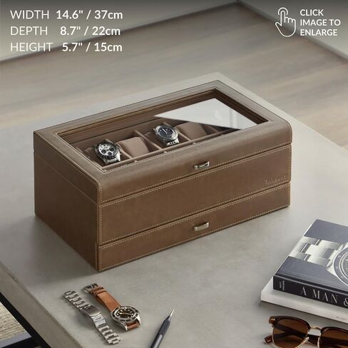 TAWBURY Bayswater 12 Slot Watch Box with Drawer (Taupe) with a Set of 12 X-Small Pillows to Fit 5.5-6.5" Wrists in Saudi Arabia