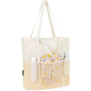 KABAQOO Large Beach Bag Waterproof Sandproof Tote Bag for Women with Zipper & Mesh Pockets for Pool Swim Travel Everyday | waterproof in Saudi Arabia