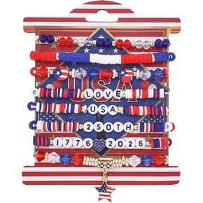 250th Anniversary USA Bracelet 1776-2026 – Elastic Beaded Wristband with Blue & Red Artificial Gemstones, Patriotic Jewelry for Independence Day, Semiquincentennial Celebration Gift for Women Men in Saudi Arabia