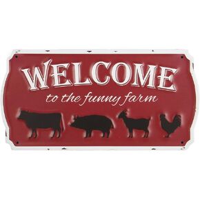 AIM & GGKK Farmhouse Welcome Sign with Farm Animal - Burgundy Rustic Wall Decor for Entryway, Porch, Kitchen - Welcome to The Family Farm Metal Wall Art in Saudi Arabia